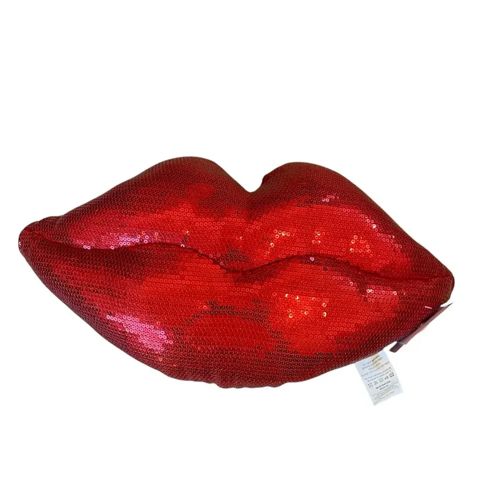Cynthia Rowley Red Sequin Lips Shaped Pillow Valentines Day Love Kiss NEW